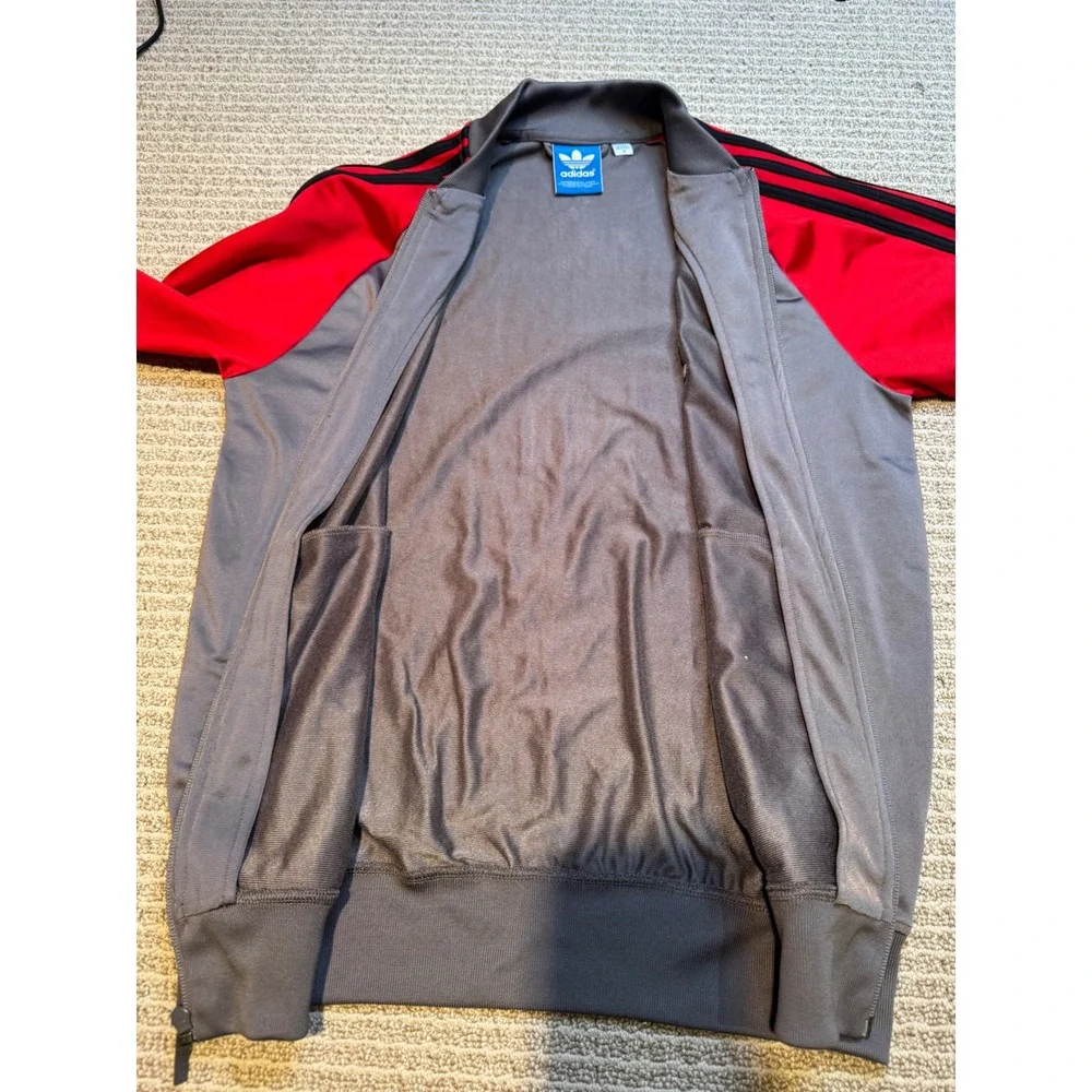 Adidas Originals Track Jacket Gray Red Black Trefoil Logo Full Zip Men's M‎
